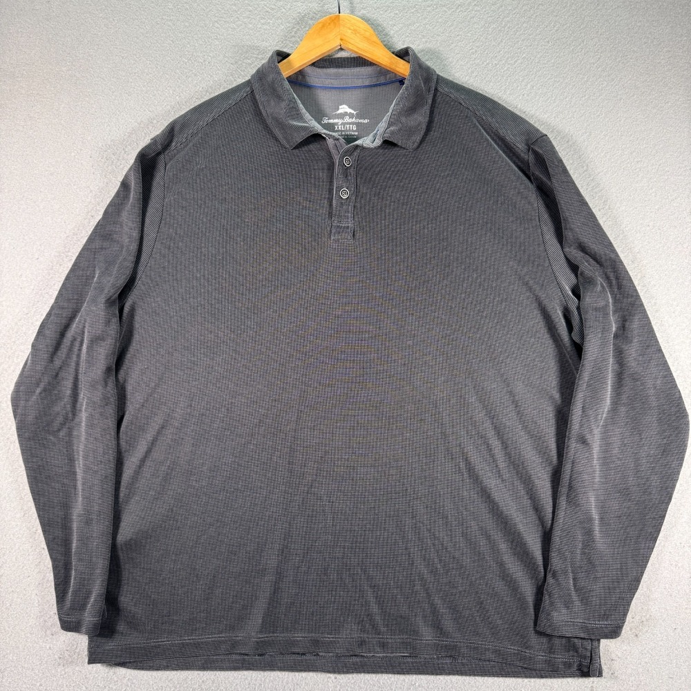 Tommy Bahama Long Sleeve Polo Shirt Mens 2XL Gray Comfort Island Beach Tencel